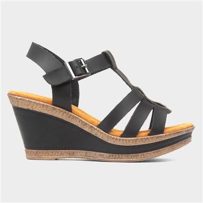 Neptune Womens Black Wedge Sandal