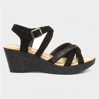 Sydney Womens Black Wedge Strappy Sandal