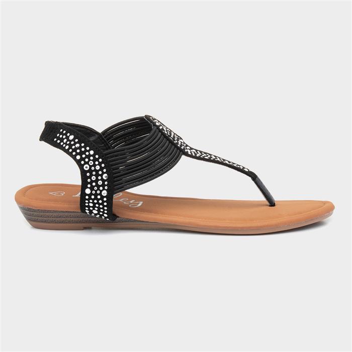 Lilley Womens Black Studded Toe Post Sandal-19204 | Shoe Zone