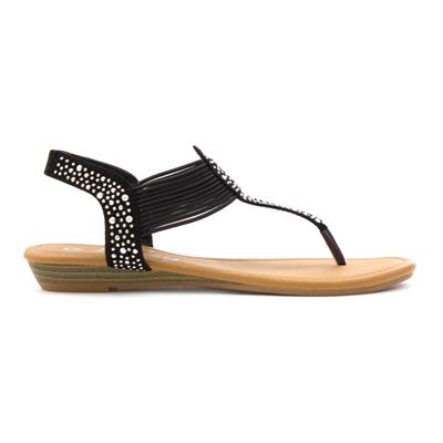 Lilley Womens Black Studded Toe Post Wedge Sandal-19204 | Shoe Zone