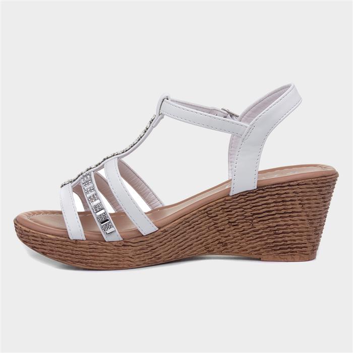 Lilley Womens Wedge Sandal in White-19221 | Shoe Zone