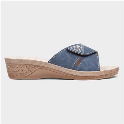 Nice Womens Blue Leather Mule Sandal