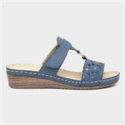 Lilley Womens Blue Wedge Easy Fasten Sandal (Click For Details)