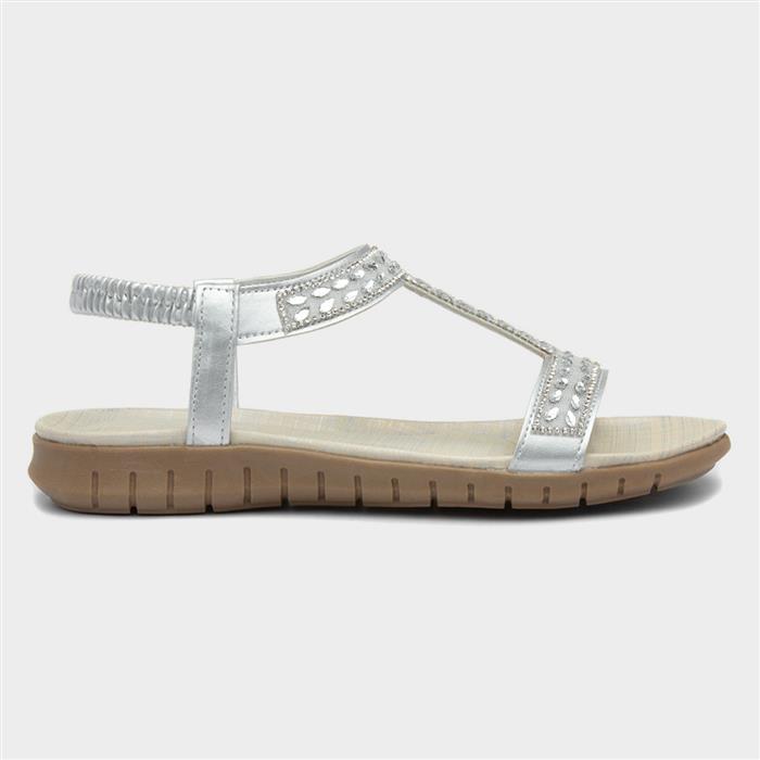 Lilley Womens Metallic Silver Jewelled Sandals-197016 | Shoe Zone