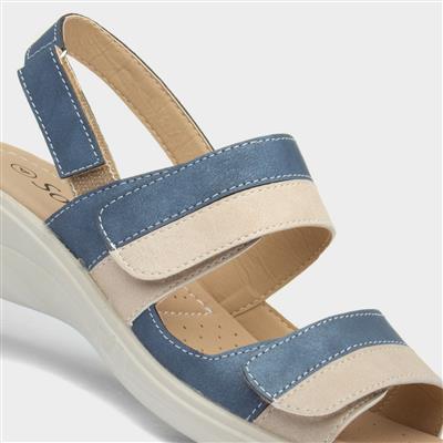 Softlites Womens Blue and Cream Sandal-197018 | Shoe Zone