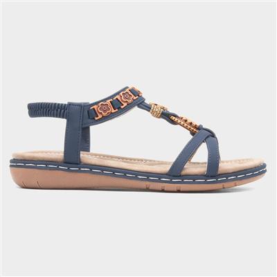 Saskia Womens Navy Beaded Sandal