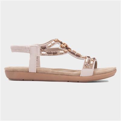 Sapphire Womens Beige Beaded Strappy Sandal