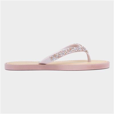 Skye Womens Nude Diamante Toe Post Sandal