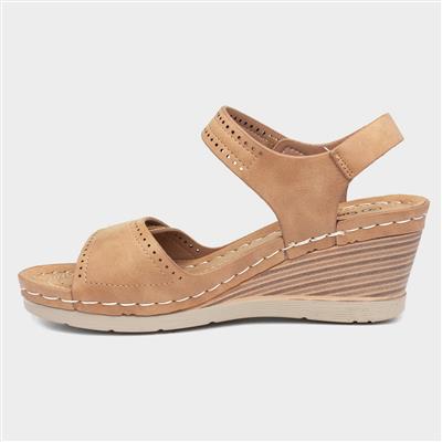 Cushion Walk Shelley Womens Tan Wedge Mule Sandal-199469 | Shoe Zone