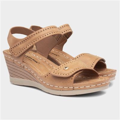 Cushion Walk Shelley Womens Tan Wedge Mule Sandal-199469 | Shoe Zone