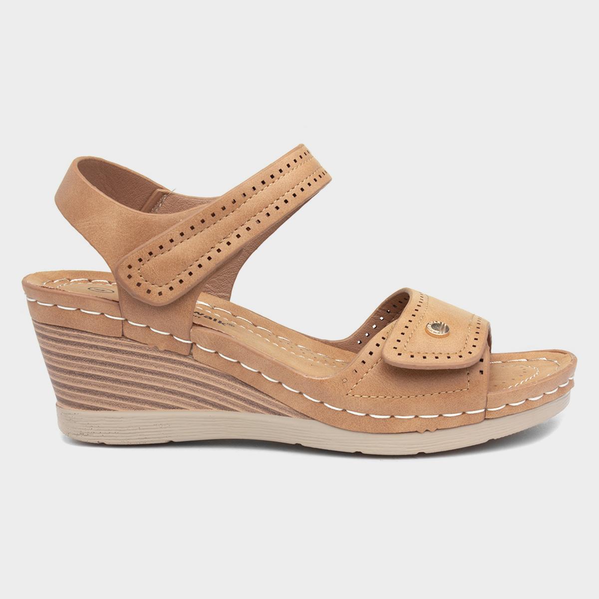 Cushion Walk Shelley Womens Tan Wedge Mule Sandal-199469 | Shoe Zone