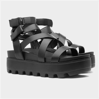 Heart Womens Black Strappy Chunky Sandal-199705 | Shoe Zone