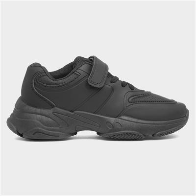 Kids Black Easy Fasten Trainer