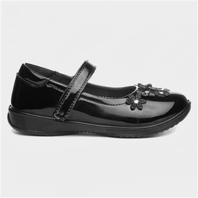 Walkright Girls Black Patent Flower School Shoe-202031 | Shoe Zone