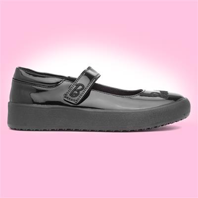 Kids Black Easy Fasten School Shoe