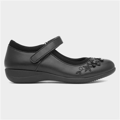 Ivette Girls Black Flower School Shoe