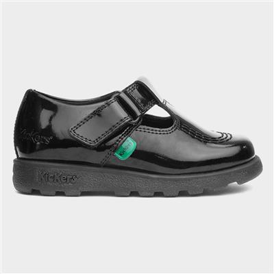 Fragma Kids Black Leather T-Bar Shoe