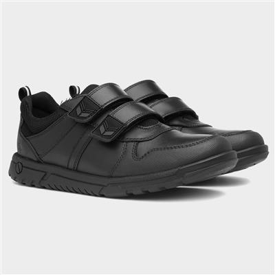 Hush Puppies Baltimore Kids Black Leather Shoe-203088 | Shoe Zone