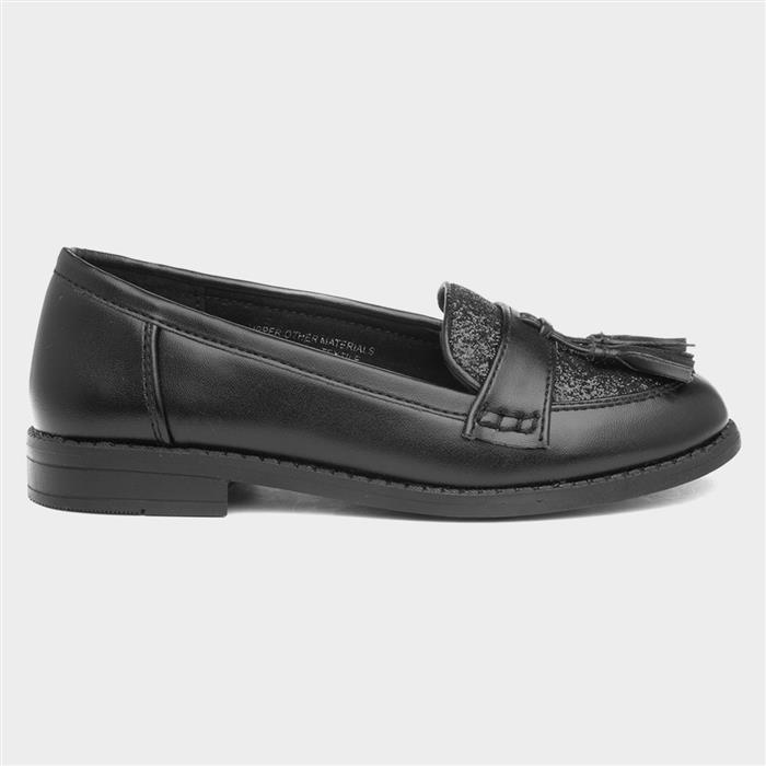 Lilley Cas Kids Black Glitter Loafer Shoe-204039 