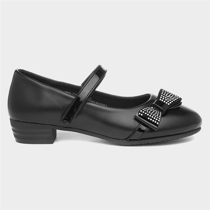 Lilley Girls Black Bow Heeled School Shoe