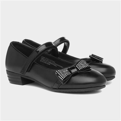 Lilley Girls Black Bow Heeled School Shoe-204046 | Shoe Zone