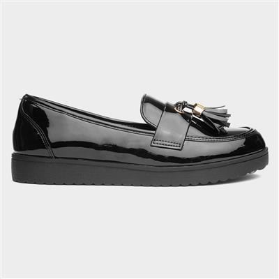Little Diva Tia Kids Black Patent Tassel Loafer-20421 | Shoe Zone