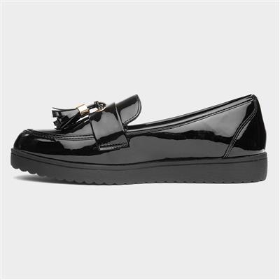 Little Diva Tia Kids Black Patent Tassel Loafer-20421 | Shoe Zone