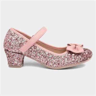 Lacey Kids Pink Glitter Heel Shoe