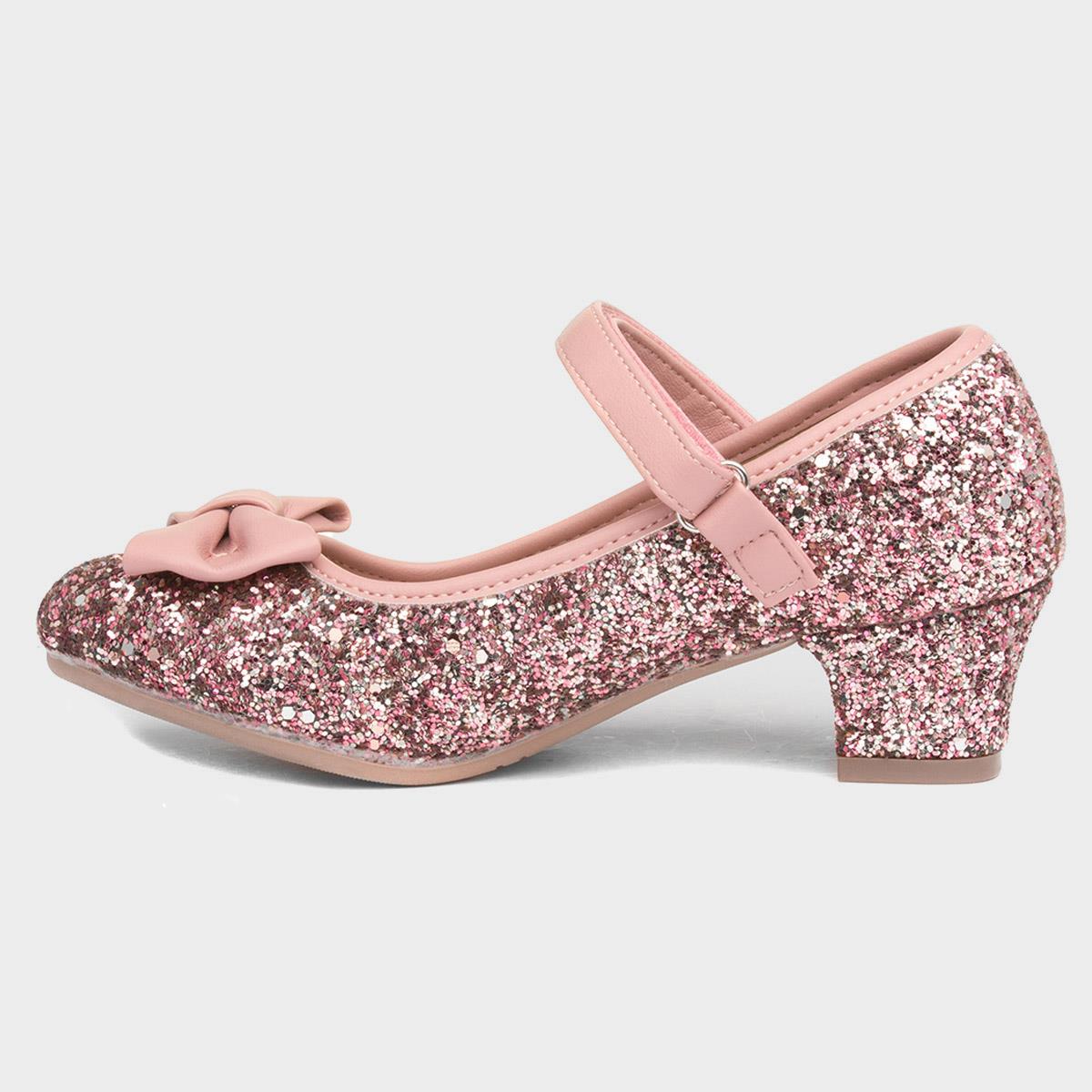 Lilley Sparkle Lacey Kids Pink Glitter Heel Shoe 208017 Shoe Zone