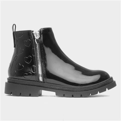 Carla Kids Black Patent Heart Ankle Boot