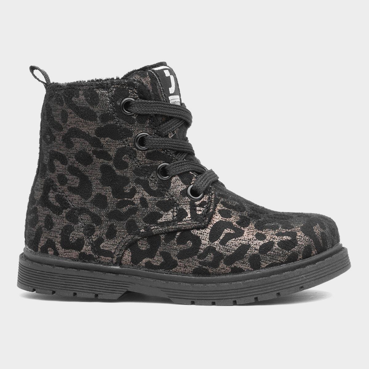 SJ Kids Pewter Leopard Print Lace Up Boot-281047 | Shoe Zone