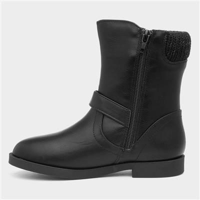 Walkright Girls Black Knitted Collar Flat Boot-28141 | Shoe Zone