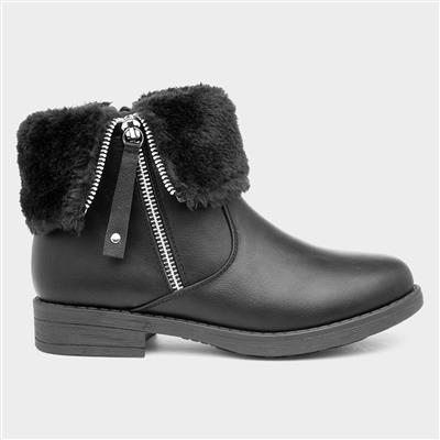 Lilley Raven Kids Black Faux Fur Ankle Boot