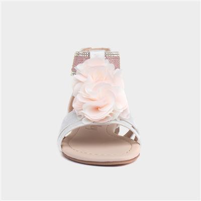 Lilley Girls White Shimmer Flower Sandal 298007 Shoe Zone