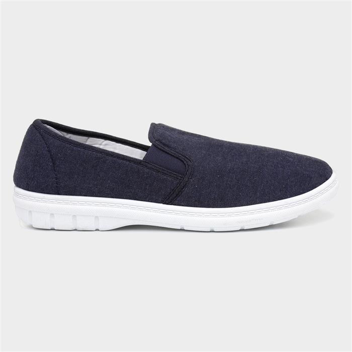 Hobos Mens Twin Gusset Canvas Shoe in Blue-59330 | Shoe Zone