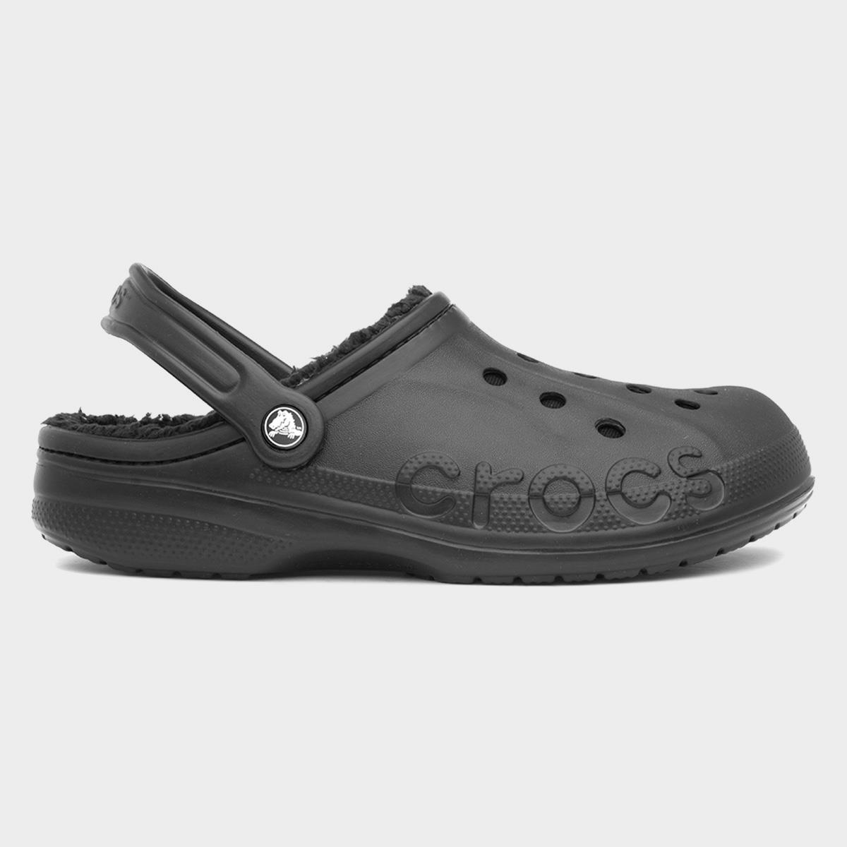 Crocs Baya Unisex Black Fur Lined Clog-598044 | Shoe Zone