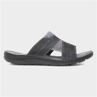 Archer Mens Black Leather Mule Sandal