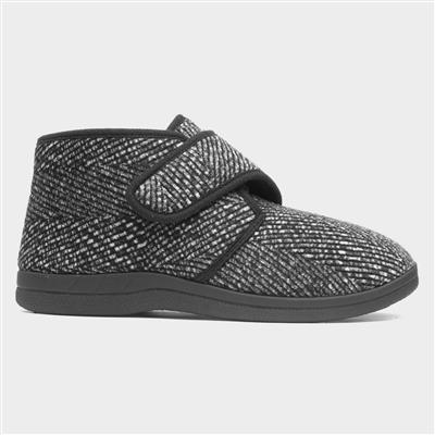 Bob Mens Black Easy Fasten Bootie Slipper