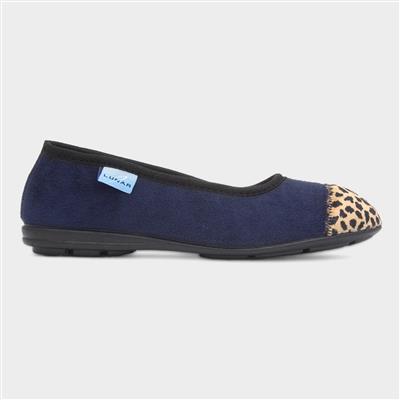 Jessie Womens Navy Leopard Pump Slipper