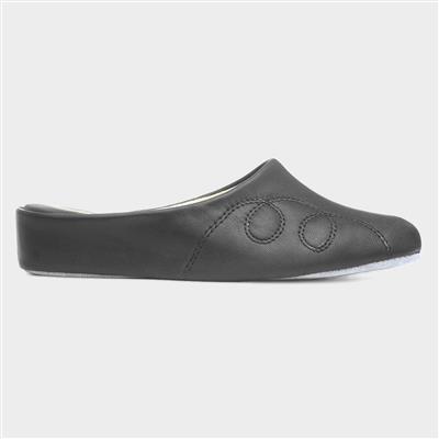 Mahon Womens Black Mule Leather Slipper