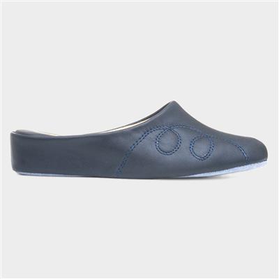 Mahon Womens Navy Mule Leather Slipper