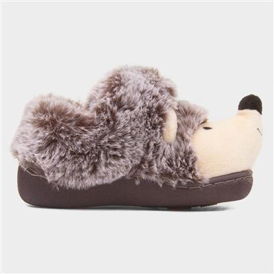 Kids Dark Brown Hedgehog Slipper