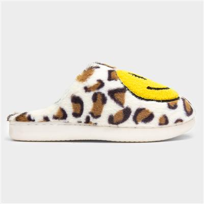 Womens Multi Leopard Happy Face Mule Slipper