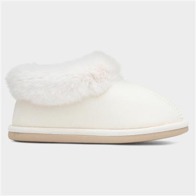 Womens Cream Faux Fur Full Slipper