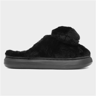 Womens Black Teddy Bear Mule Slipper