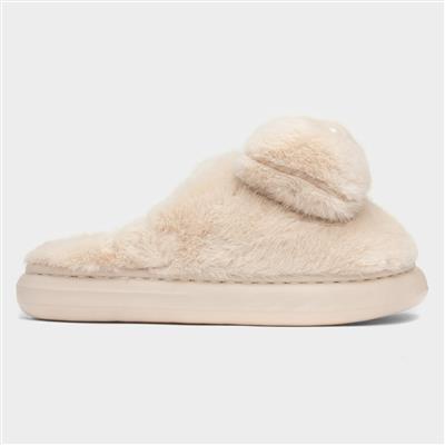 Womens Beige Teddy Bear Mule Slipper