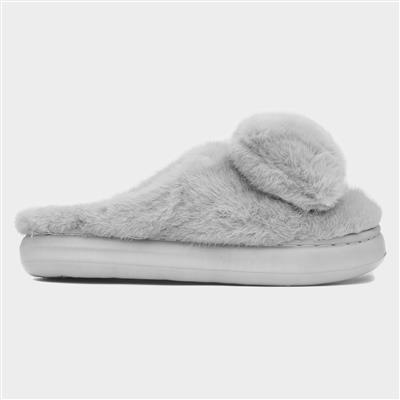 Womens Grey Teddy Bear Mule Slipper