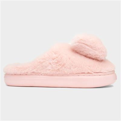 Womens Pink Teddy Bear Mule Slipper