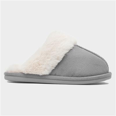 Womens Grey Faux Fur Lined Mule Slipper