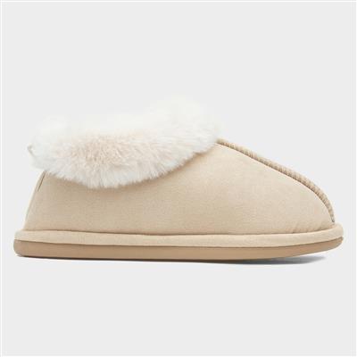 Womens Nude Faux Fur Full Slipper